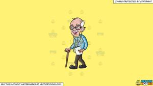 Clipart: An Old Man Listening To Songs On His Ipad on a Solid Sunny Yellow  Fff275 Background.