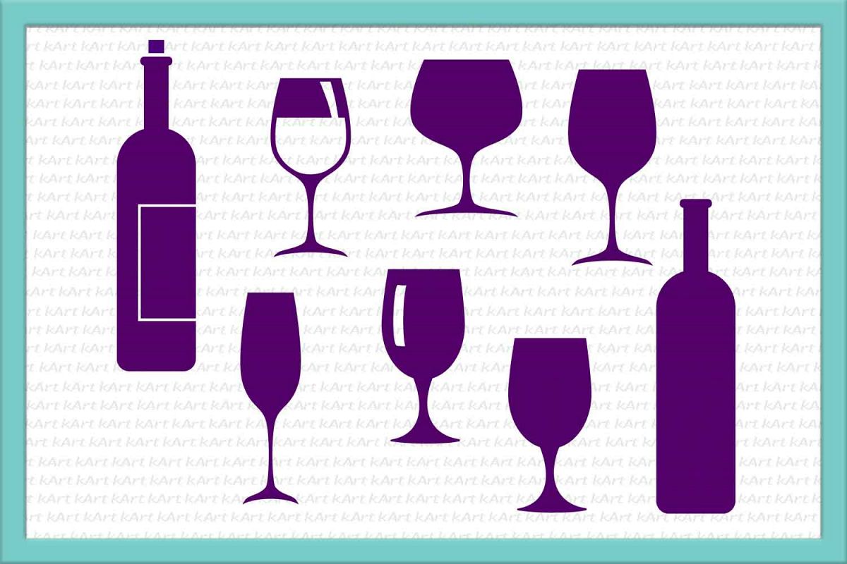 Bundle wine glasses svg dxf cutting files clipart.