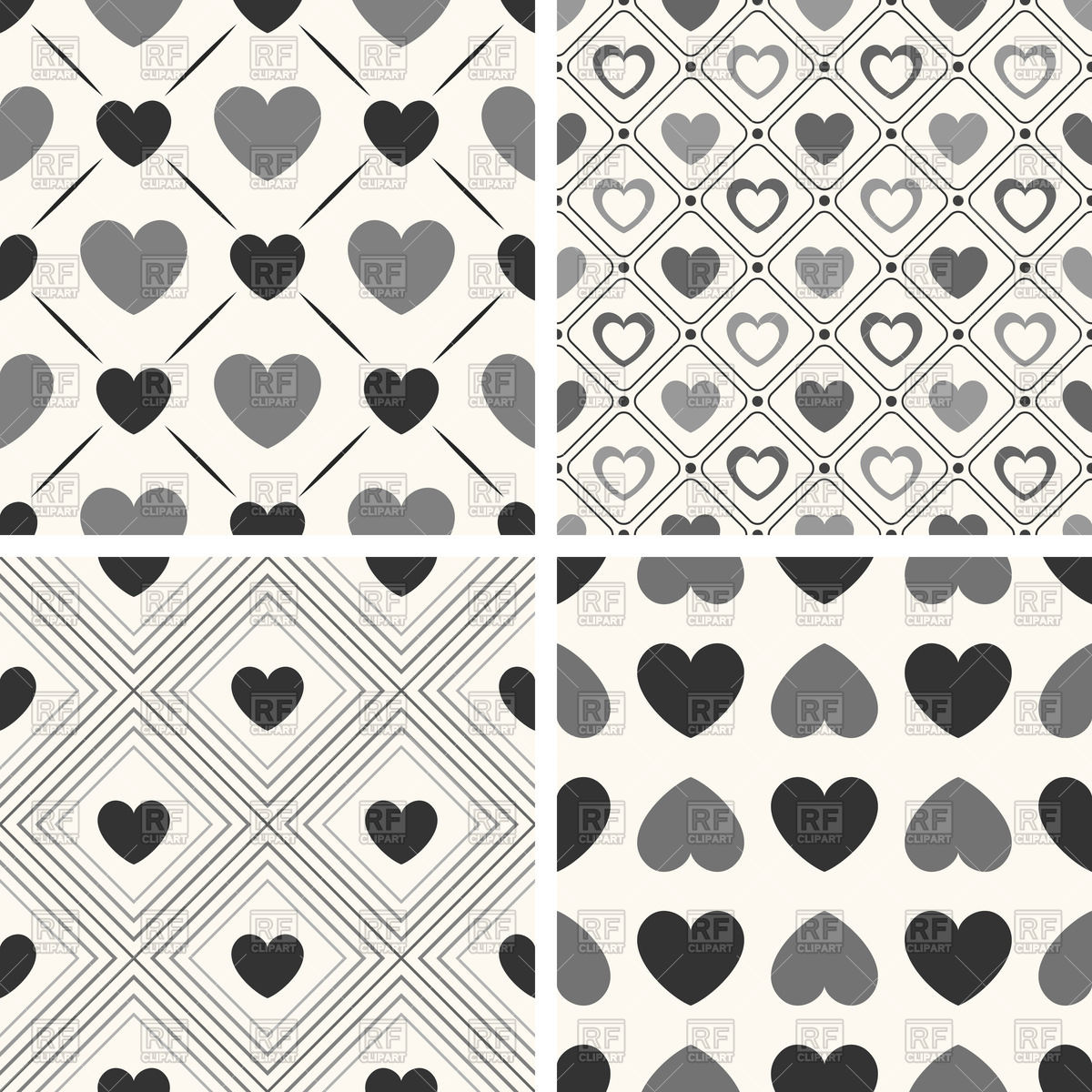 Seamless black and white patterns with hearts Stock Vector Image.