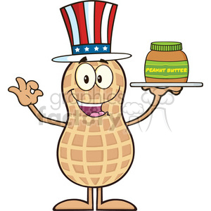 8639 Royalty Free RF Clipart Illustration American Peanut Cartoon Character  Holding A Jar Of Peanut Butter Vector Illustration Isolated On White.