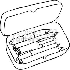 Black and white outline of pencils in a pencil box clipart. Royalty.