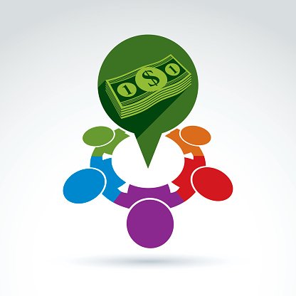 Financial and social money theme icon, people, work team.
