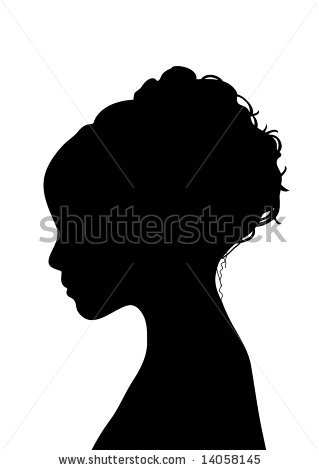 stock photo : side silhouette profile of young woman with elegant.