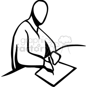 A Black and White Image of a Person Writing on a Piece of Paper clipart.  Royalty.