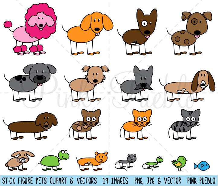 Stick Figure Pets or Animals Clipart and Vector.