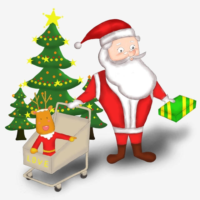 Santa Claus Reindeer Christmas Tree, Tree Clipart, Santa Clipart.