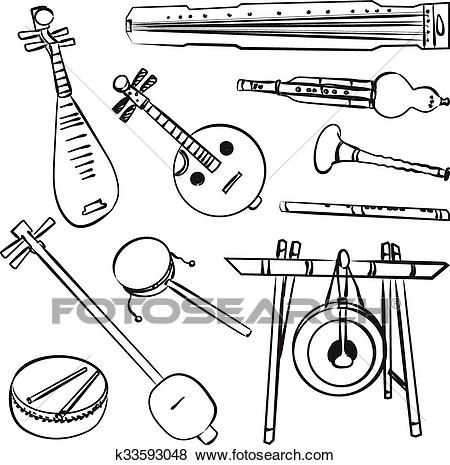 Chinese traditional musical instruments Clip Art.