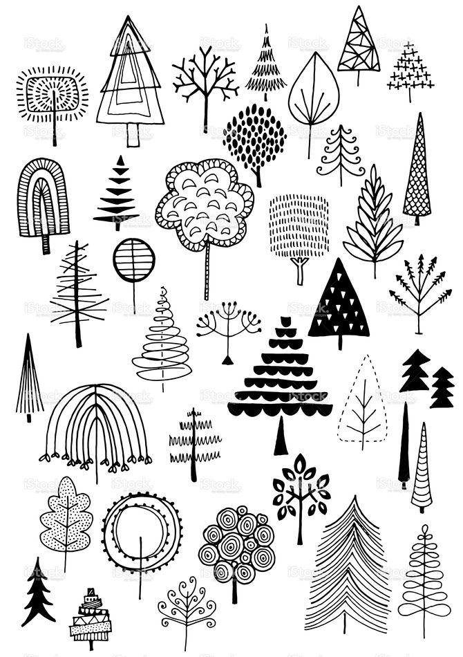 Doodle trees vector illustration.