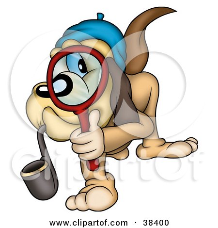 Clipart Illustration of a Detective Dog Smoking A Pipe And Peering.