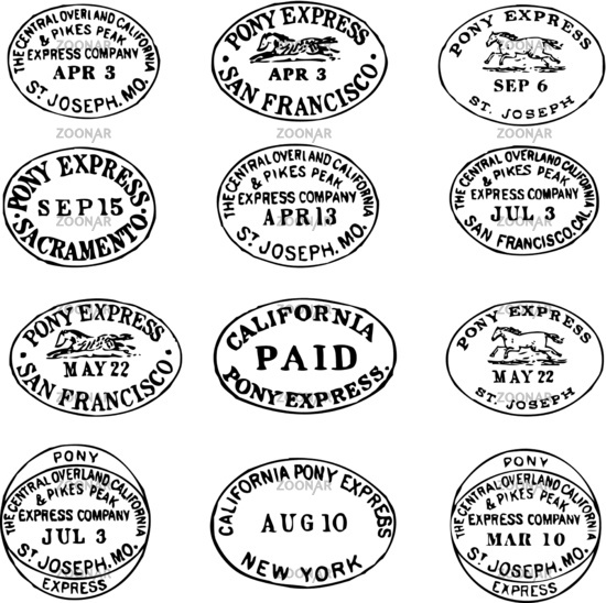 Photo Vector Clipart Pony Express Stamps and Labels Image.
