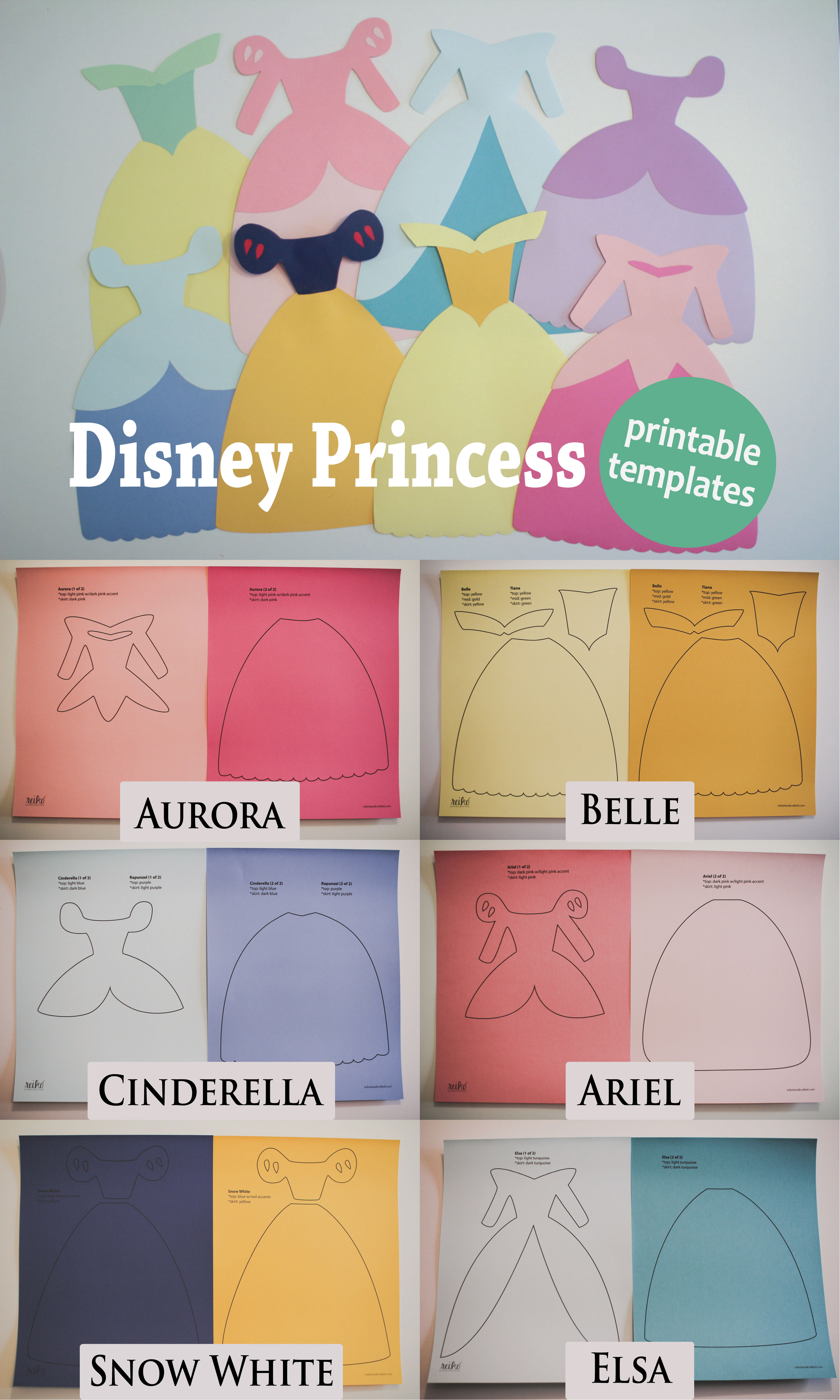 Disney Princess dress printable paper cutouts.