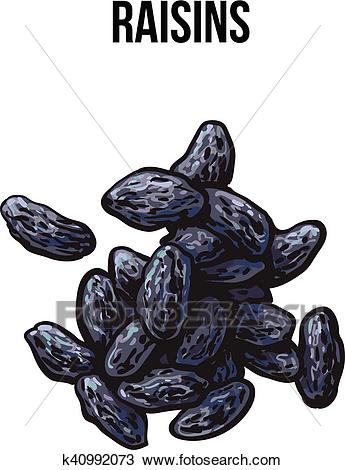 Pile of dried raisins, sketch style, hand drawn vector illustration Clipart.