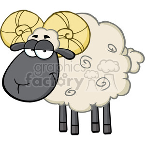 Royalty Free RF Clipart Illustration Cute Black Head Ram Sheep Cartoon  Mascot Character clipart. Royalty.