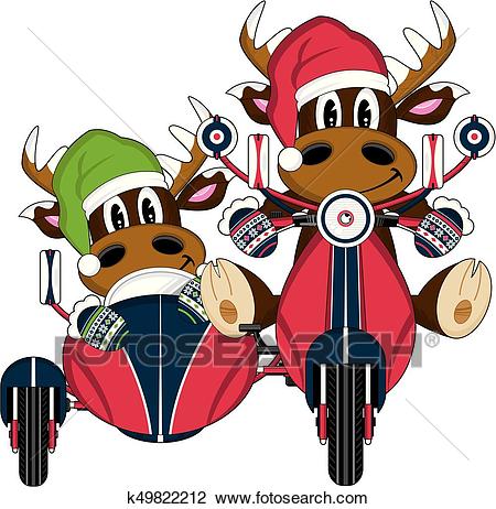 Santa Hat Reindeers and Scooter Clipart.