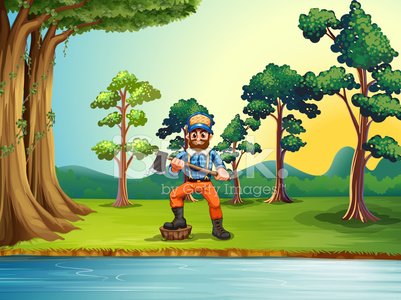 Lumberjack AT The Riverbank Holding AN Axe premium clipart.