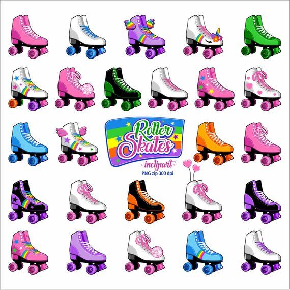 Roller skates clipart. Party clipart. Colorful Roller skate.