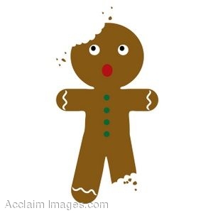 Gingerbread Man Cookie With Bites Taken Out of Him.