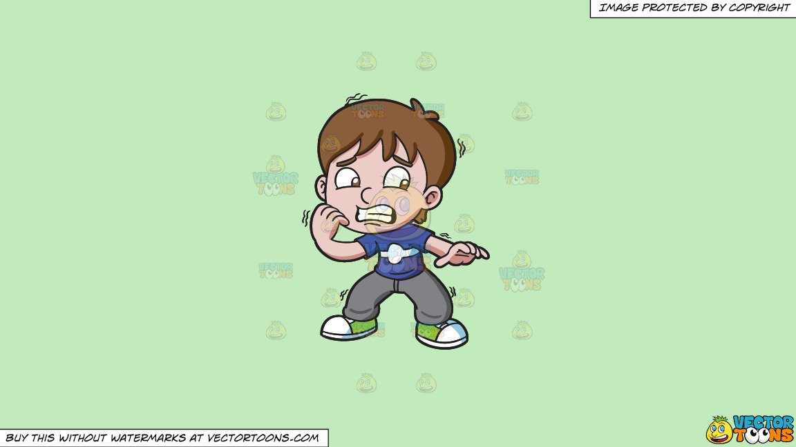 Clipart: A Nervous And Scared Boy on a Solid Tea Green C2Eabd Background.
