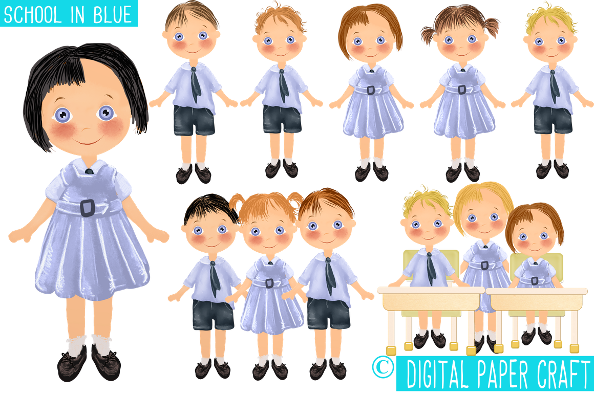 School In Blue, School Clipart, School Children, School Uniform by.