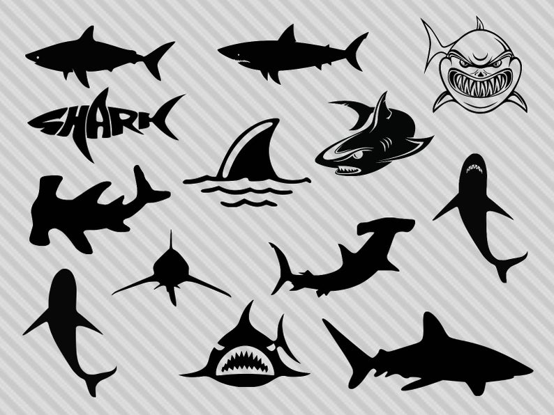 Shark svg bundle, shark clipart, shark silhouette svg, hammerhead shark  svg, great white shark svg, dxf, png.