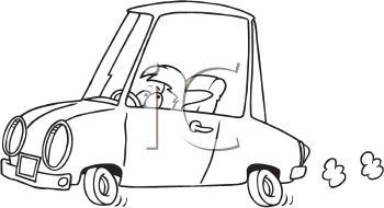 Coloring Page of a Child or Short Person Driving a Car.