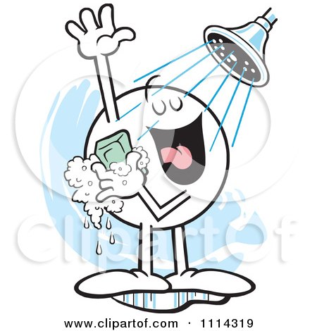 Clipart of a Cartoon Caucasian Woman Singing and Sudsing up in the.