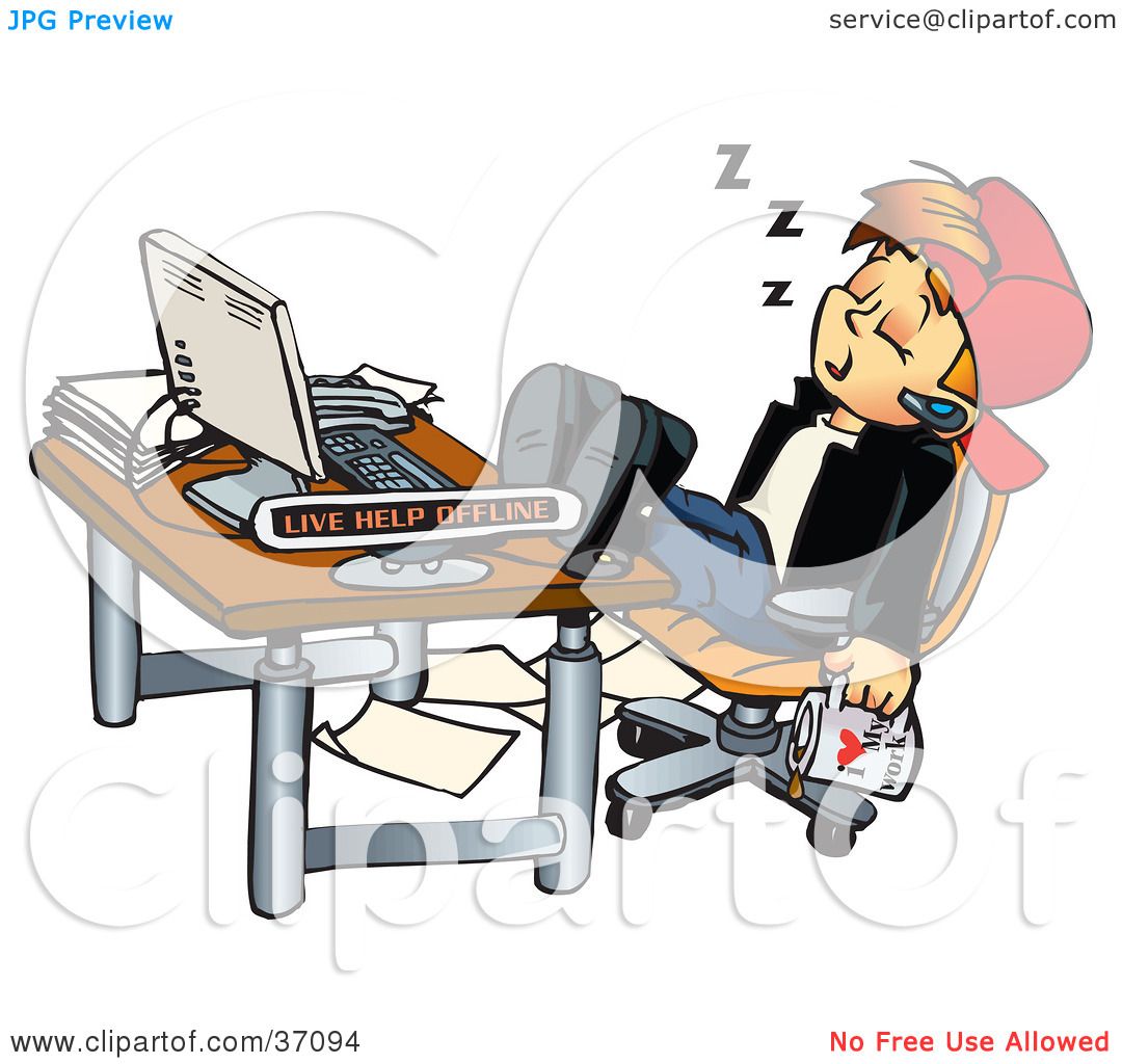 Clipart Illustration of a Tired Young Man With A Cup Of Coffee.