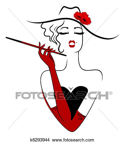 Charming lady smoking cigarette Clipart.