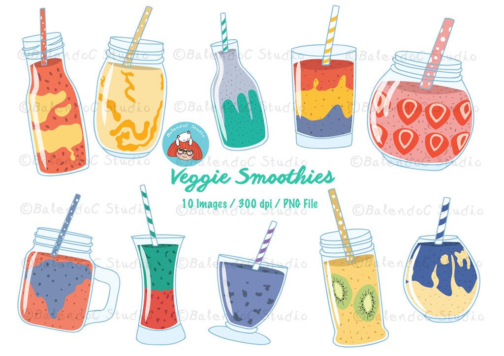 Drink Clipart, Smoothie Clipart, Beverage Clipart, Color.