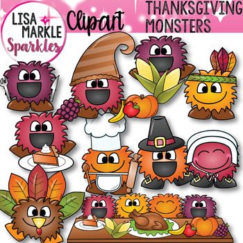 Thanksgiving Thankful Happy Monsters Clipart.