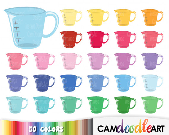 50 Measuring Cup Clipart, Baking Clipart, Kitchen Clipart.