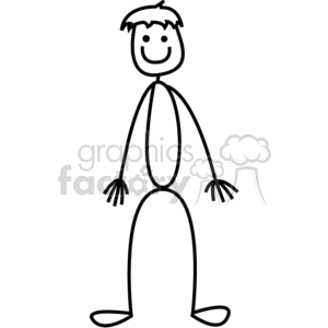 Black and White Stick Man with Floppy Hair clipart. Royalty.