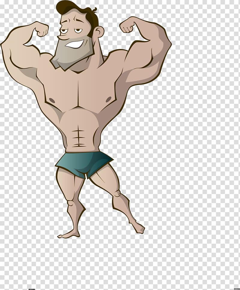 Cartoon Drawing, painted strong man transparent background.