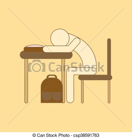 Clip Art Vector of flat icon with thin lines student sleeping at.