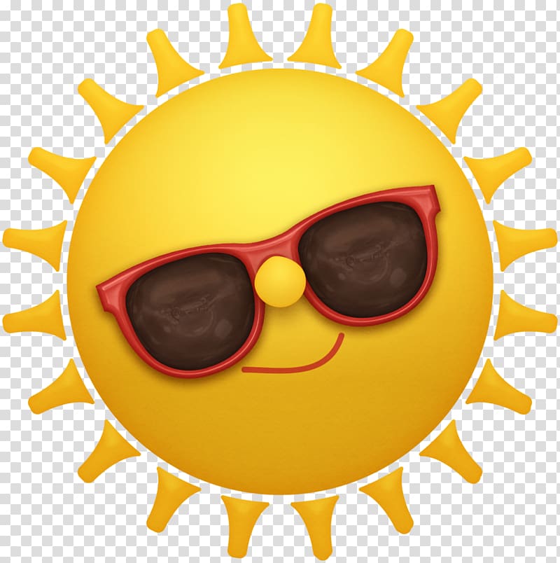 Yellow sun wearing red sunglasses , Logo Icon, Summer banner.