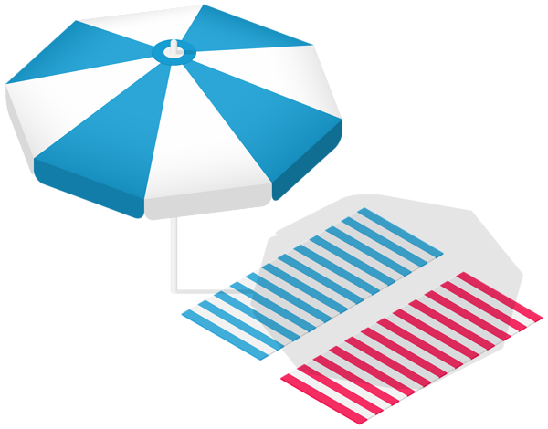 Sunshade and Striped Towels Transparent PNG Clip Art Image.