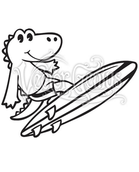 High Resolution Cute Alligator Surfing Cartoon Clip Art Stock Art.