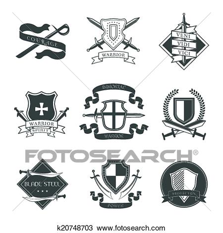 Sword and shield label Clipart.