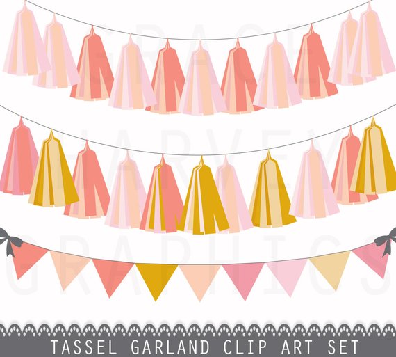 Tassel Garland and Bunting Banner Clip Art, INSTANT download.
