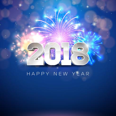 Happy New Year 2018 Illustration with Firework and 3d Text.
