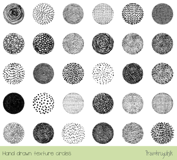 Hand drawn doodle texture circles clipart, Round textured shapes.