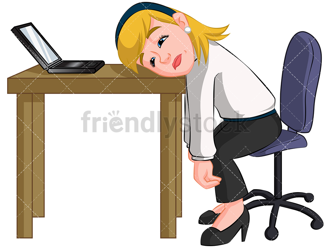 A Businesswoman Sleeping With Her Head On A Desk.