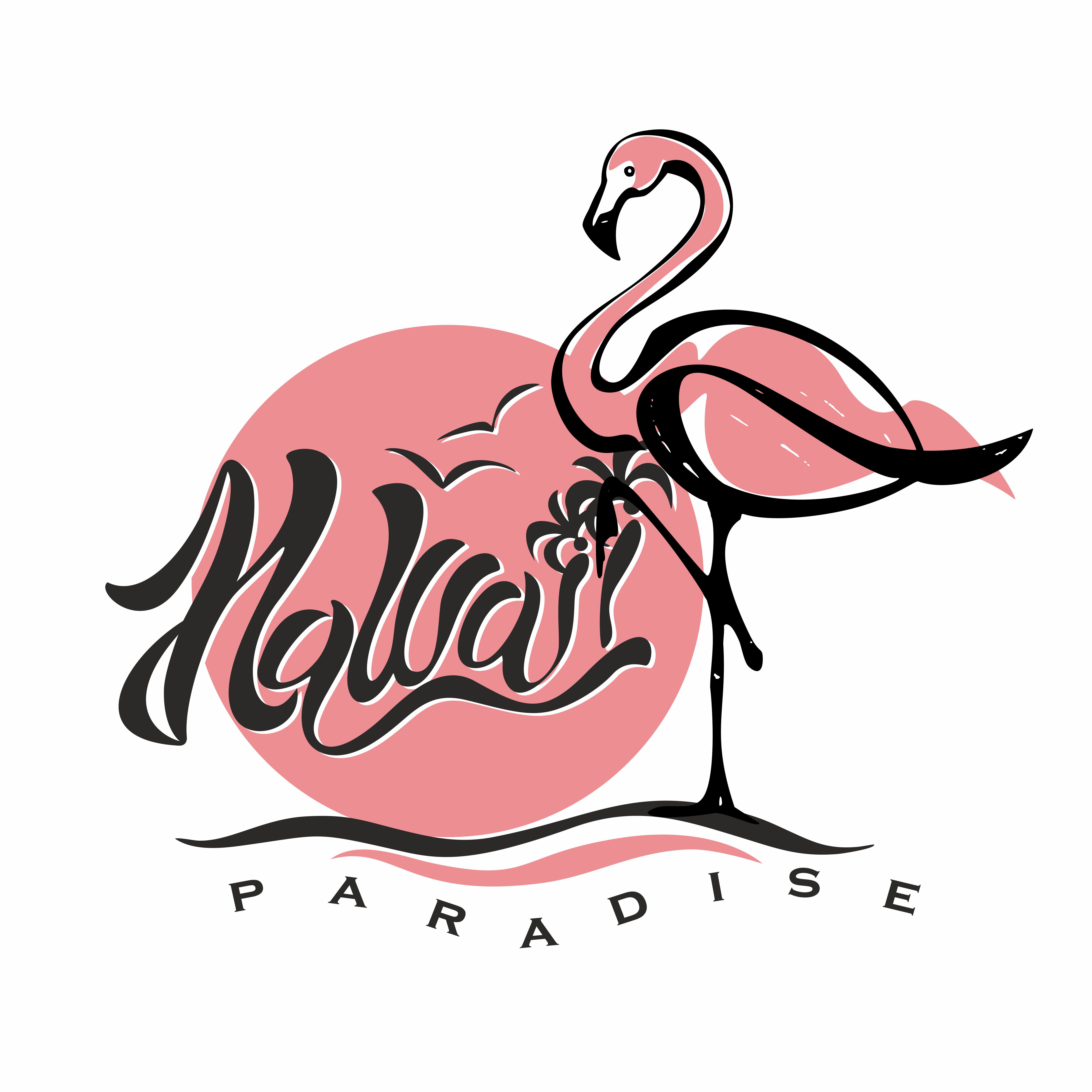 Hawaii. Lettering. Flamingo. Sunset. Logo. Travel. Vacation.