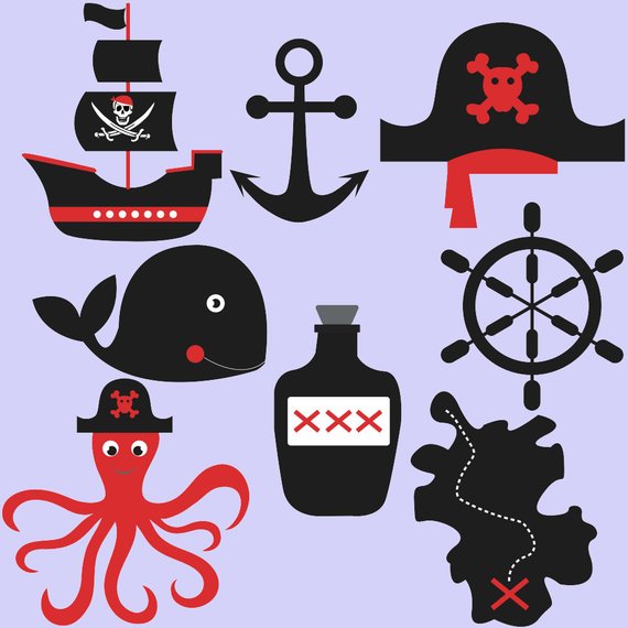 Pirates clipart, pirate clip art, sailing ship, skull.