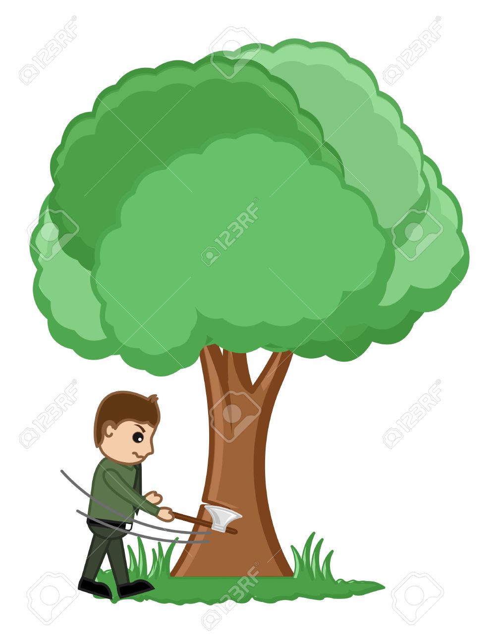 A Man Cutting A Tree With An Axe Clipart.