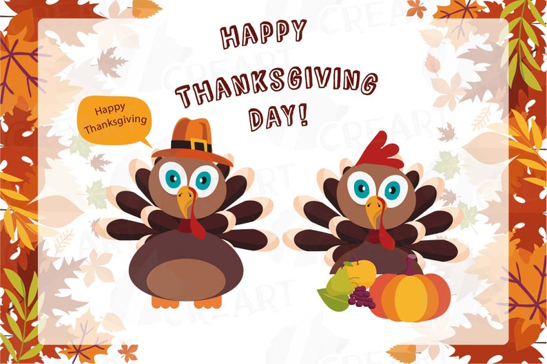 Colorful Thanksgiving Turkey clip art, Happy Thanksgiving, Thanksgiving  Frame and Card vectors in Svg, Ai, Eps, Pdf, Png, CDR, JPG files.