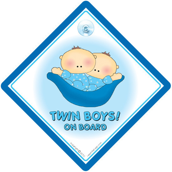 Twin Boys on Board Car Sign Blue Pepod.