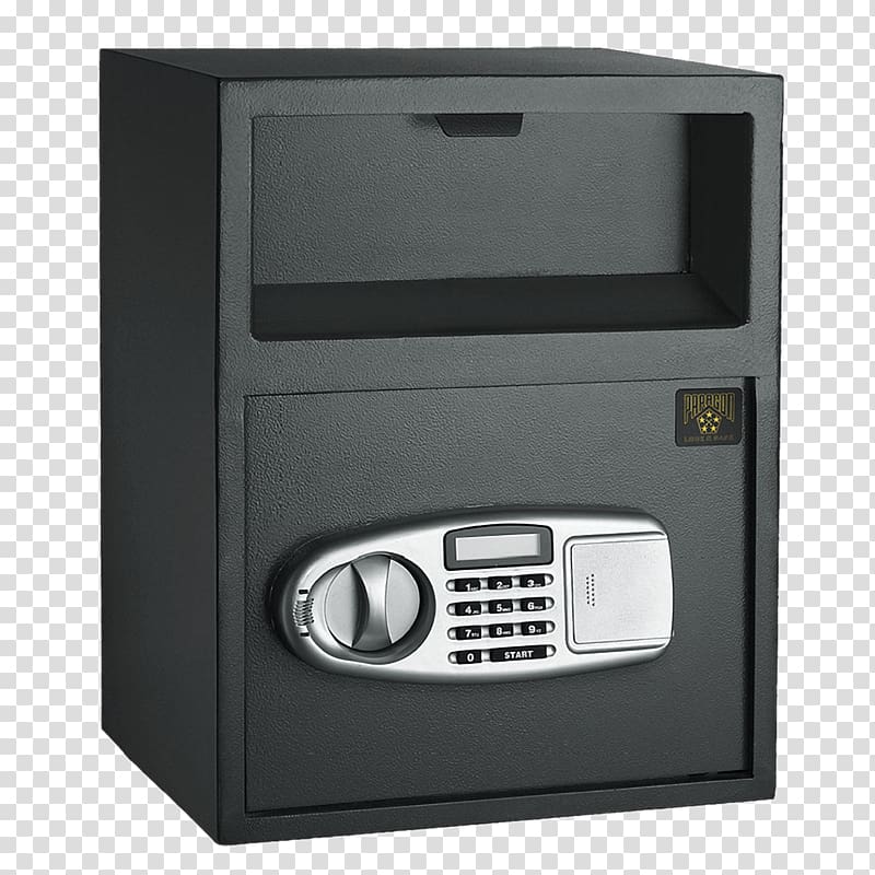 Black and silver metal safe, Personal Money Vault transparent.