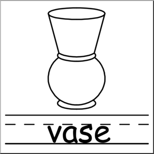 Clip Art: Basic Words: Vase B&W Labeled I abcteach.com.