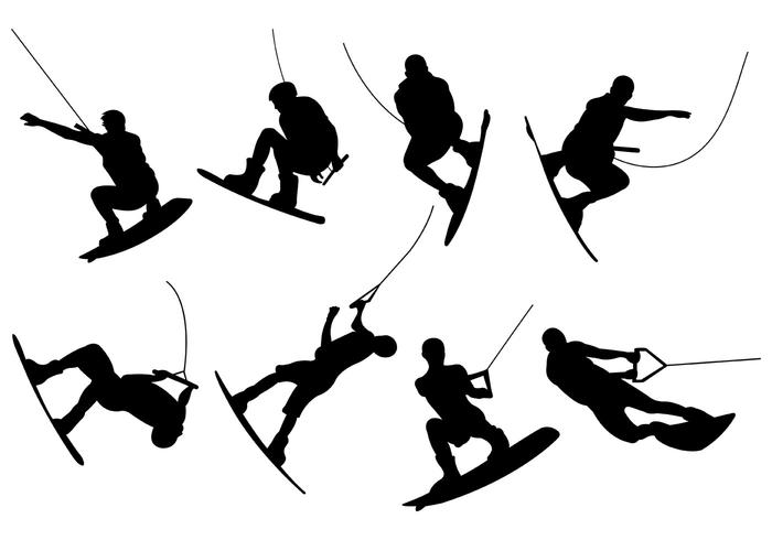 Silhouettes Of Wakeboarding Vectors.